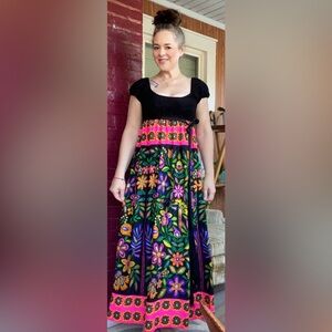 Vintage 1960s/70sYoung Edwardian Hippie Boho Psychedelic Pattern Maxi Fall Dress